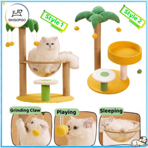 SKISOPGO Cat Climbing Frame Sisal Grinding Claw Nest Wooden Climbing Frame Teasing Cat Jumping Platform Cute Coconut Tree Modelling Pet Supplies