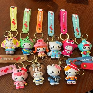 MINISO New Anime  Hello Kitty Keychain Pendant Holder Kawaii Key Chain Car Keyring Mobile Phone Bag Hanging Jewelry Kids Gifts