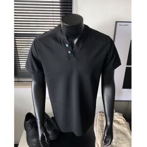 Cotton V-neck Short-sleeved T-shirt Mens Summer Slim-fit Heavyweight Pure Cotton Cleanfit Design Half-sleeve Fashionable Casual Top