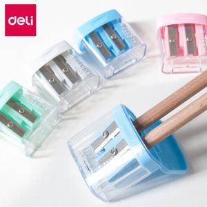 Deli Double Hole Pencil Sharpener Trash Can Pencil Sharpener Thickness Rod Neutral Pencil Sharpener Simple and Portable Penknife