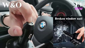 4-in-1 Retractable Car Charger USB C 45W Lightning15W Emergency Window Breaker Retractable Cable Fast Charging 180° Rotation