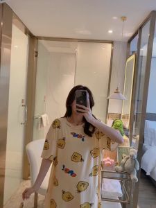 Short Sleeves Women Pajamas Dress Cute Nightwear Sleepwear Pyjamas Oversize Sleeping Dress Cartoon Round Neck