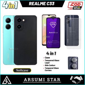 PROMO PAKET MURAH 4 IN 1 CASE REALME C33 SOFTCASE LIQUIT + ANTI GORES CERAMIC SPY + SKIN CARBON 3D + SKIN CAMERA LENS