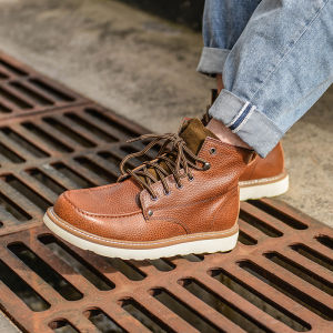 American Retro Litchi Texture Leather High Cut Motorcycle Boots