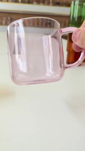 Amber Colored Borosilicate Glass Coffee Cup with Handle 350ml