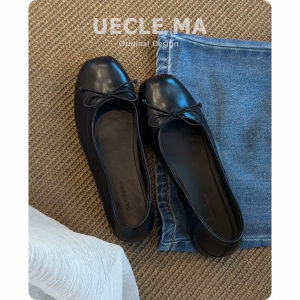 MASHUJIA | Soft-bottomed Bow-black Ballet Flats