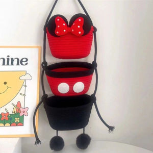 Adorable Japanese Style Wall Hanging Basket Room Storage Rack Weaved Storage Pouch Cute Organizing Shelf for Home Decoration