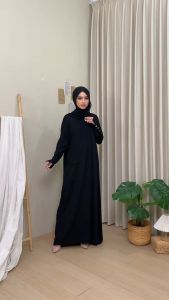 Abaya Gamis Syari Muslimah rib knit Lebaran Batwings Kekinian by Hawa Collection SAKA