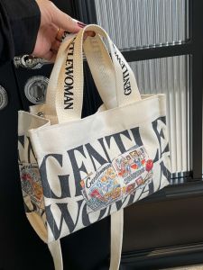 Thai Gentle Woman Colorful Letter Print Small Canvas Bag Casual  Sweet Style Single Root Shoulder Crossbody Tote