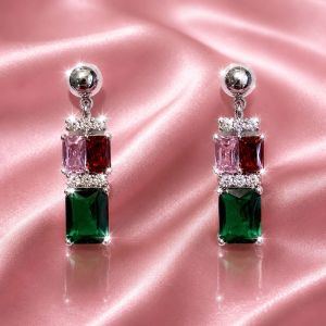 Xuping Elegant dangling manmade diamond earrings with rectangular gemstone centerpiece. Suitable for formal events and party