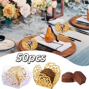 50pcs Chocolate Packing Hollow-Out Rose Wrappers Paper Candy Food Tray Box Chocolate Tray Paper Dessert Decor Candy Cups Wedding