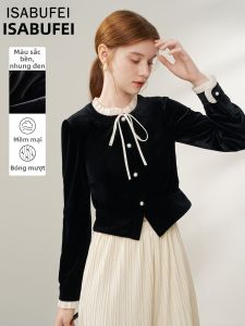 isabufei | Áo Sơ Mi Dài Tay Nhung Phong Cách Retro Sang Trọng