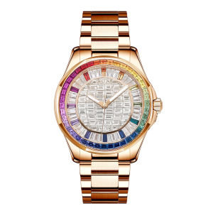 Luxury Designer-Inspired Style Womens Mechanical Watch with Colorful Square Diamonds Stainless Steel Case  Bracelet FashionGIFT