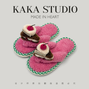 Dép Đi Trong Nhà Bằng Vải Nhung Dễ Thương Hình Trái Mận Cho Nữ Mùa Thu Đông Chống Trượt Đế PVC Dép Xăng Đan Đế Bằng Đế Cao Su