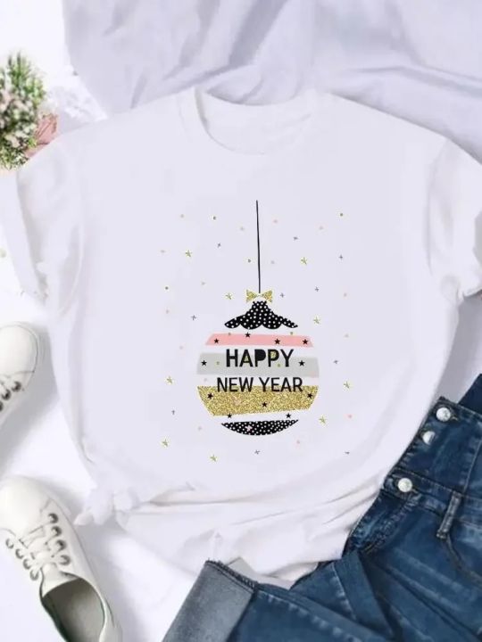 Sweet Happy New Year Tshirts Merry Christmas Women Holiday Lovely 90s