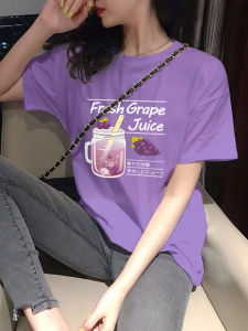 Loose Short Sleeve Womens T-shirt Purple Summer New Style Korean Version round Neck Animal Cartoon Print Casual Top