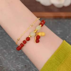 (Beli 2 dapat bonus) T41 COD Gelang giok kacang merah 2 layar titanium