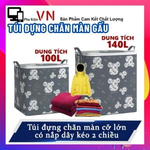 Túi Đựng Chăn Màn Quần Áo Hình Gấu Loại To 100 Lít Đa Năng - Gọi Đựng Quần Áo Mềm Gối Bằng Vải Hoạt Tiết Gấu Cute Chống Bụi Bẩn Ẩm Móc Xinh Xắn Trang Trí Decor