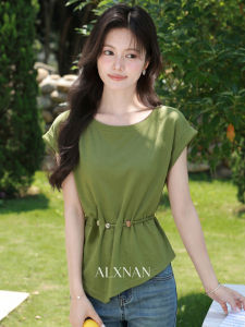 Áo Thun Nữ Họa Tiết Matcha Green Cổ Tròn Tay Ngắn Tạo Eo Thiết Kế Mùa Hè