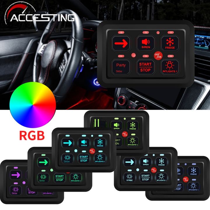 New 6 Gang Switch Panel 7 Colors Adjust LED Circuit Control Relay ...
