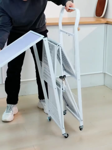 No assembly required: three-tier folding kitchen storage rack with wheels multifunctional rolling trolley for home storage