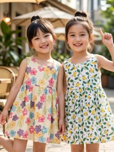 Floral Fashion Thin Beach Princess Dress for Girls