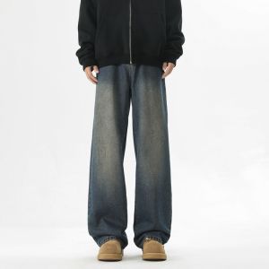 Quần Jeans Nam Ống Thẳng Thường Ngày Quần Dài Dáng Rộng Cạp Cao Denim Lụa Quần Dài Dáng Rộng Dài Đến Mắt Cá Chân Quần Jeans Nam