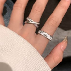 Zircon Cross Letter Open Ring Female Special-Interest Design Cold Wind Adjustable Index Finger Ring Fashion Ring