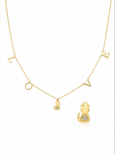 Custom Font Cat Letter 18K Gold Necklace