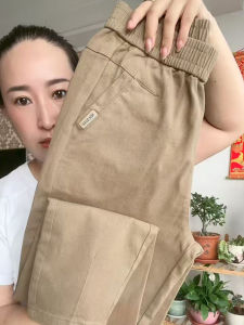 กางเกงขายาวทรงหลวมเอวสูงผ้าฝ้ายแท้ ทรงลำลอง ทรงสลิมฟิต กางเกงขายาวทรงฮาราจูกุสำหรับผู้หญิง ฤดูใบไม้ร่วง 2024