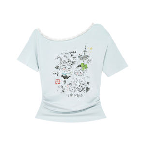 Off-shoulder Printed Short-sleeve T-shirt