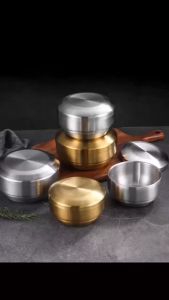 304 Stainless Steel Double Rice Bowl Soup Bowl Steamed Rice Bowl Anti-Scalding Child Small Bowl for Korean Cuisine