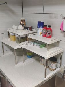 Fixed Width Storage Rack Shelf for Kitchen Cabinet Wardrobe Dormitory Organizer Plastic Shelf Divider Home Organization Tool