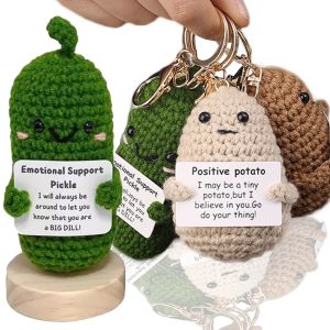 Creative Handmade Positive Energy Potato Keychain Couple Funny Card Knitting Inspired Toy Key Rings Crochet Dolls Bag Pendants