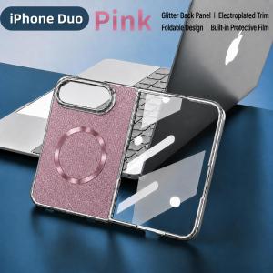 Magnetic Luxury Glitter Phone Case For iPhone Duo Electroplated Frame With Tempered Glass Screen Protector Cover Capinha Caha