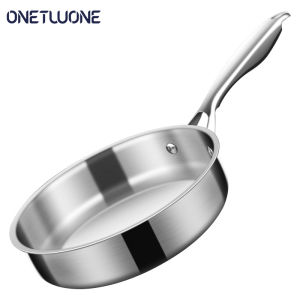 Onetwone กระทะแบนกระทะทอดทรงขนาด 316 สแตนเลส 16/20 ซม. รุ่นมือใช้กับกระทะทอดหม้อแก๊สและเครื่องครัวขดลวด สำหรับ 1-2 คน
