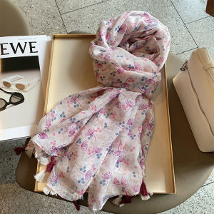 Summer New Arrival Cotton and Linen Scarf Korean Style Easiest for Match Purple Dandelion Thin Type Sunscreen Seaside Holiday Shawl Tassel Scarf