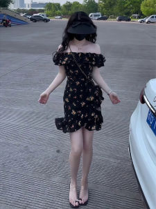 ANFEIQI | Elegant Off Shoulder Floral Print Slimming A-Line Mini Dress