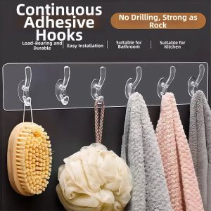HUAZINIAO | Clear Row Adhesive Hooks 6pcs