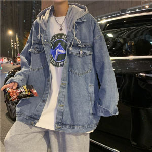Loose Mens Denim Jacket Spring Autumn Hoodie Fashionable Korean Style Long Sleeve Casual Outerwear Water Washed Process