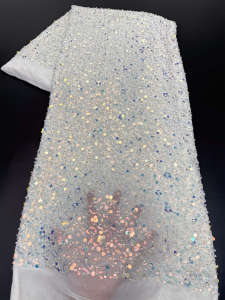 5 Y African Beaded Lace Fabric High Quality Groom French Mesh Lace Fabric Sequins Nigerian Lace Fabrics For Wedding Dress