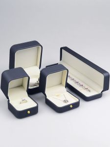 Oirlv Gorgeous Steel-Blue Ring Box Premium Leather Ring Gift Box For Wedding Proposal Jewelry Storage Box Case H069
