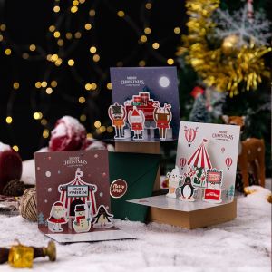 3D Folding Christmas Card Merry Christmas Blessing Postcard with Envelopes 2024 New Year Gift Thank You Cards Decoration