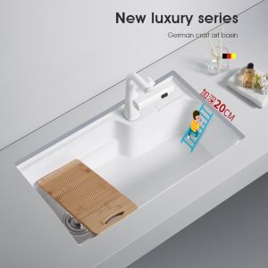 Large Capacity Ceramic Laundry Sink with Moving Scrub Board for Balcony Embedded Undercounter Washing Pool Home Use