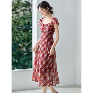 MOHANYIMEI | Summer New Arrivals 3D Tailoring Ruffled Collar Plaid Print Waist-Cinching Romantic Vacation Dress