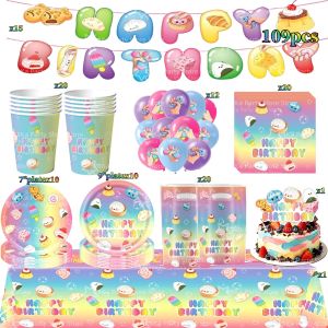 Hasbro | Rainbow Dumpling Birthday Party Decoration Tablecloth Cup Plate Napkin Gift Bag Baby Shower Dumpling Baozi Party Favors Supplies
