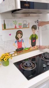 Kitchen Oil Proof Sticker Stove Wall Sticker Cartoon High Temperature Oil Proof Sticker Reusable Stickers (One Size) SAKURAYUKI