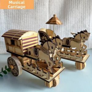 Retro Bamboo Wood Musical Carriage Model Decorative Toy