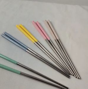 ตะเกียบ ตะเกียบสแตนเลส กันลื่น แพ็ค 5 คู่ ตะเกียบเกาหลี สไตล์ญี่ปุ่น ด้ามเคลือบสีพาสเทล