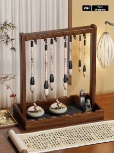 New Chinese Style Multi-purpose Pen Stand Wooden Hanging Design